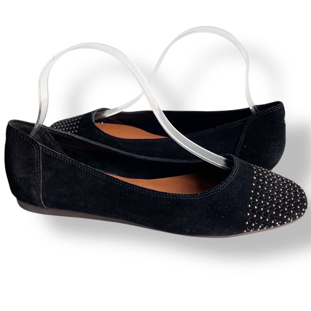 Lucky Brand Abbitha Ballet Flats 8 black suede studded perforated slip-on shoes